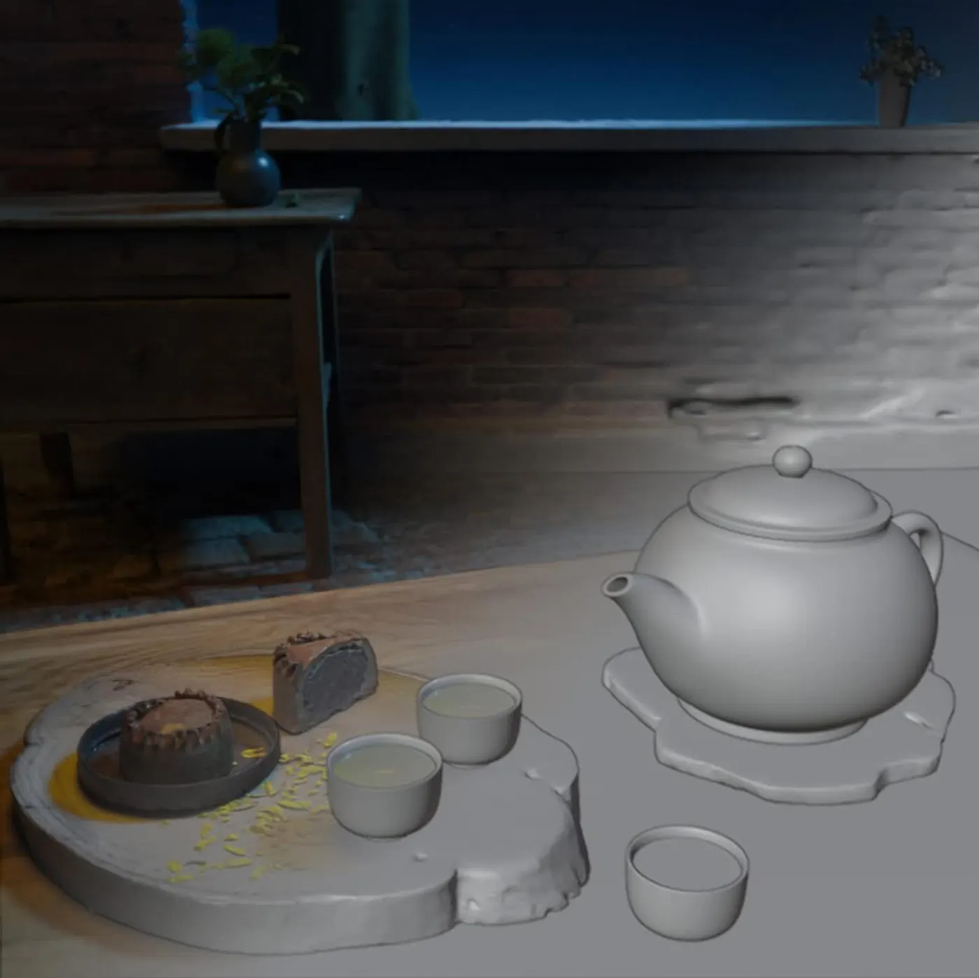 Bộ ấm trà, bản clay