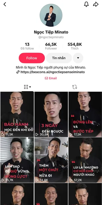 Ảnh chụp trang kênh TikTok @ngoctiepminato
