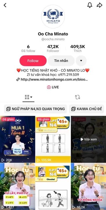 Ảnh chụp trang kênh TikTok @oocha.minato