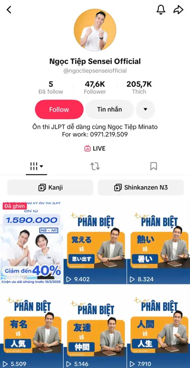 Ảnh chụp trang kênh TikTok @ngoctiepsenseiofficial
